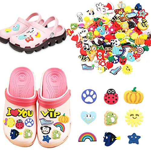 Ciondoli per Scarpe, 100 Pezzi Accessori Crocs Charm Crocs Shoe Decoration, Colori e Stili Casuali, Shoe Charm per Bambini/Adulti