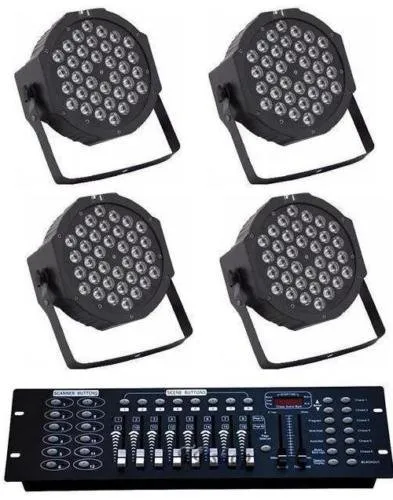 FLM 4 PAR LED FARO RGB 36 LED STROBO WASH PROGRAMMABILE DMX + MIXER 192