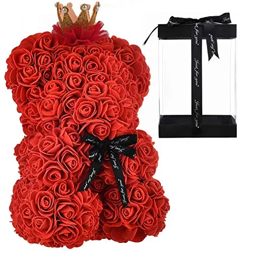 Orso di Rose Orsetto di Rosa Orsacchiotto di Rosà Altezza 25 cm Teddy Bear Rosse Idea Regalo Regali per Lei Fidanzata Compleanno Mamma Anniversario San Valentino (Senza LED, Rosso Classic)