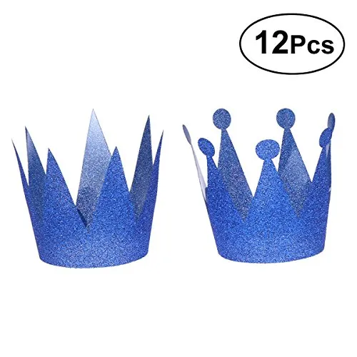 LUOEM 12pcs glitter compleanno cappelli corona cappelli festa principessa principe corone per bambini e adulti decorazioni per feste (blu reale)