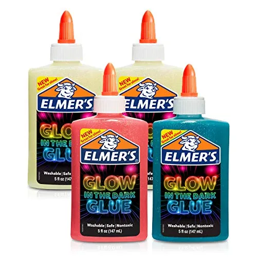 La colla Glow-in-The-Dark di Elmer lavabile, colori assortiti, 5 once ciascuno, 4 conte