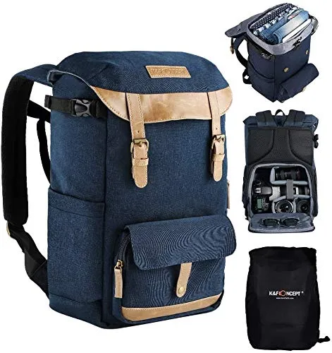 K&F Concept Zaino Fotografico Reflx Zaino per Fotocamera Professionale Zaino Fotografica Borsa Antifurto Multifunzionale per 15,6 '' Laptop DSLR Canon Nikon Treppiede Accessori Blu, Taglia XL