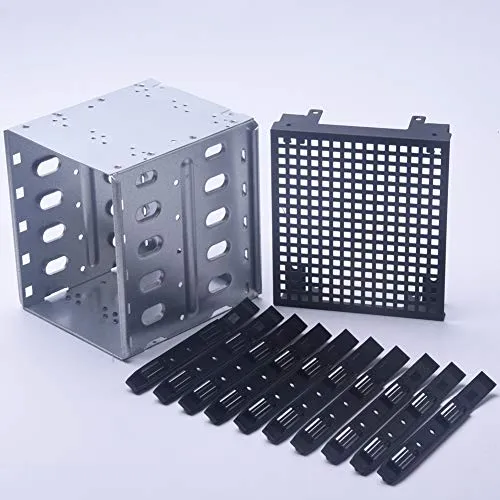 HONUTIGE - Gabbia per hard disk HDD, grande capacità in acciaio INOX da 5,25" a 5 x 3,5" SATA SAS HDD Rack, vassoio per disco rigido con spazio ventola