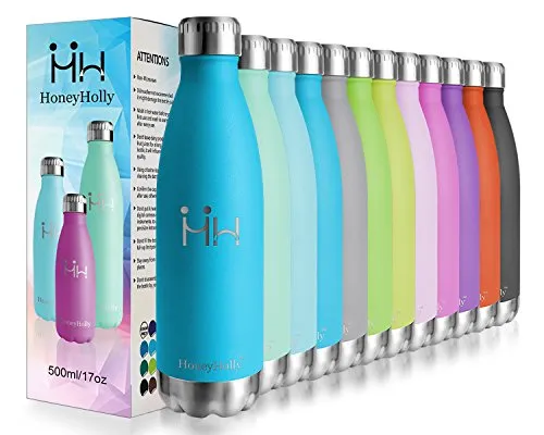 HoneyHolly Bottiglia di Acqua 350ml, in Acciaio Inox Isolamento Sottovuoto a Doppia Parete, Riutilizzabile Borraccia Sportiva per Bambini,Scuola,Palestra,Sport