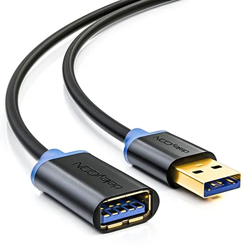 deleyCON 3,0m Cavo di Prolunga ad Alta Velocità USB 3.0 Spina USB per Presa USB - Fino a 5Gbit/s - Compatibile verso il Basso - Nero Blu