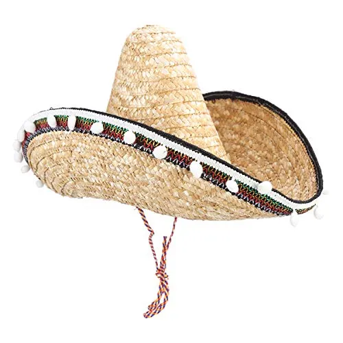 BESTOYARD Cappello Sombrero Cappello di Paglia Messicano con Pompon Stile Fiesta Vestire Puntelli per Forniture per Feste messicani 20CM (Colore dell'erba)