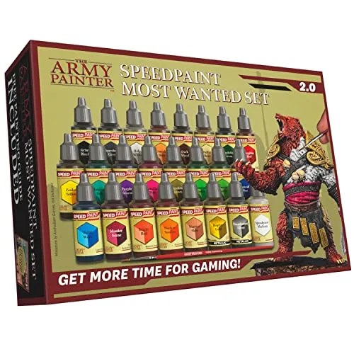 The Army Painter Speedpaint Most Wanted Set 2.0, Colori Acrilici Set Con 24 Bottiglie Da 18ml Di Gamma Di Colori Dal Speedpaint Starter Set, Incluso 1 Pennello Base Per La Pittura Di Miniature D&D