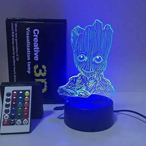 SANNELCHEL Lampada da Tavolo a LED Groot Baby 3D Bellissima, Telecomando Touch Illusion Luci notturne Lampada a Sospensione 7 Colori Mood Lampada a Batteria 3AA USB (Batteria Non Inclusa)