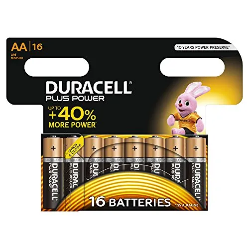 Duracell 81479627 Plus Power Batteria Alcalina di Tipo AA 16, Nero