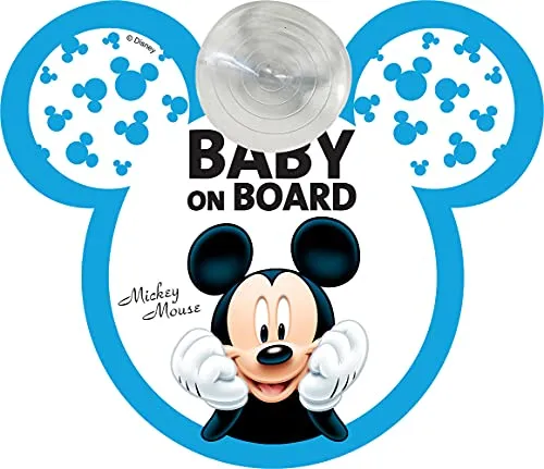 Bimbo a bordo, segnale di sicurezza auto "baby on board" grafiche Disney Mickey Mouse Topolino con attacco a ventosa