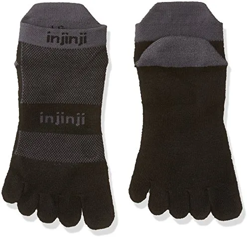 Injinji Performance 2.0 Run Midweight No-Show CoolMax XtraLife Toe Socks -Black/Gray-Large