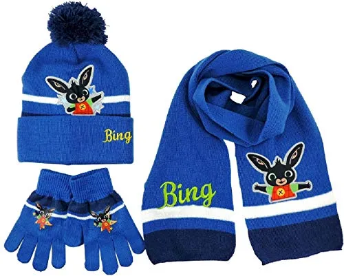 Cappello Invernale Bambino Bing con Sciarpa e Guanti Set Inverno Bambino Bimbo Bing Coniglio Cappello PON PON Lana