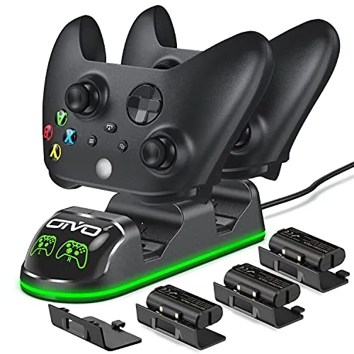 OIVO Stazione di ricarica per controller Xbox con 3 batterie ricaricabili per Xbox One, Xbox Series X/S, con 3 batterie per controller da 1300mAh (Xbox Series X e S / Xbox One)