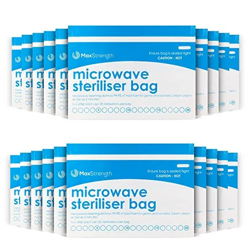 Sacchetti di sterilizzazione a microonde da 10 pacchetti per bagagli a vapore massimi e durevoli per bottiglie per bambini, cotoni, tazze e tazze di formazione, 20 usi per borsa, sistema di marcatura