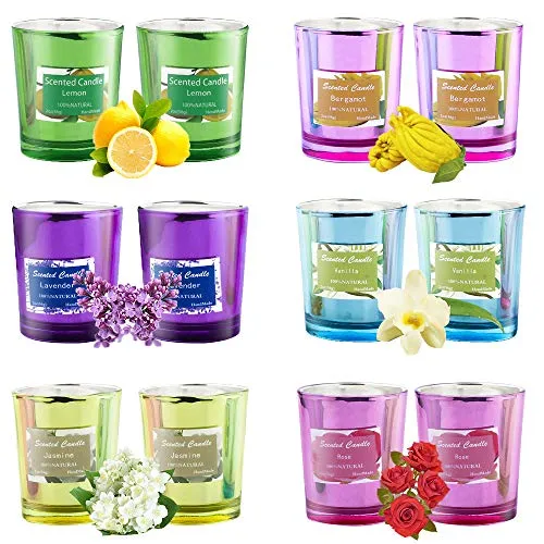 mreechan Candela profumata,Candela Set,12 PCS Candele in vasetto, Candele profumate lattine di Vetro Candele al 100% di Cera di soia aromaterapia Set Regalo