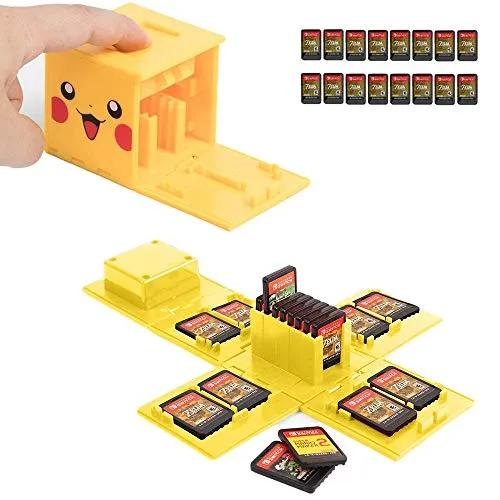 JEETA Custodia per schede di Memoria Nintendo Switch, Supporto per 16 Giochi Sistema di Conservazione Organizzatore Card Giochi Rigido Custodia Switch (Pikachu Yellow)