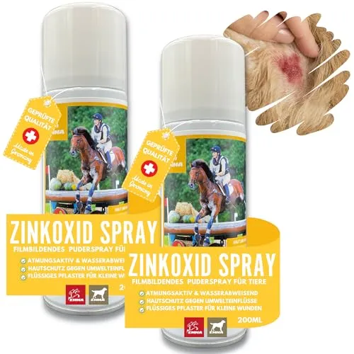 EMMA Zinco Spray Cavallo I Unguento Spray Zinco I Ossido di Zinco Spray per la Protezione delle ferite Cane Gatto I Kit di Pronto Soccorso Cane I Zinco Spray Impermeabile e Traspirante 2 * 200ml