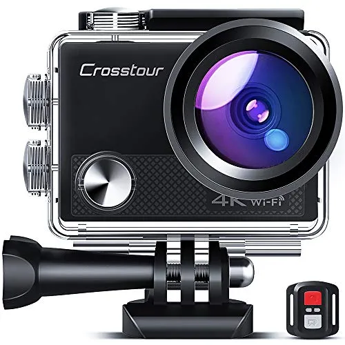 Crosstour CT9000 Action Cam Webcam Upgraded 4K 20MP WiFi con Telecomando e LDC Action Camera Subacquea 40M e Kit di Accessori
