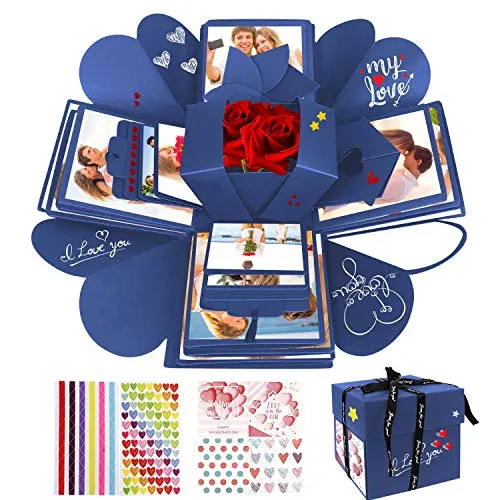 WisFox Explosion Box, Creativo Fai da Te a Sorpresa Esplosione Regalo Scatola, Scrapbooking Photo Album Gift Box per Il Compleanno di San Valentino Anniversary Wedding Festival di Natale(Blu)