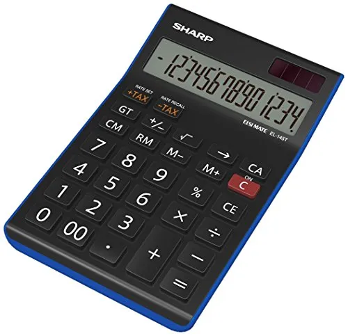 Sharp Electronics EL145TBL - Calcolatrice, 14 cifre, calcolo imposte, blu/nero