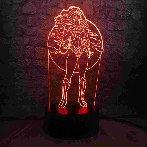 Lampada da tavolo 3D Regalo per bambini Giocattolo Acrilico Luce notturna a LED Cool Wonder Woman Super Color Change Desk Decorazione Luce