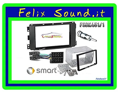 Kit Montaggio Autoradio, Mascherina 2 DIN, Plancia Metallica, Cavo Adattatore Connettore ISO, Adattatore Antenna Compatibile con Smart 451 ForTwo 2007-2010, Smart Forfour dal 2004 al 2006