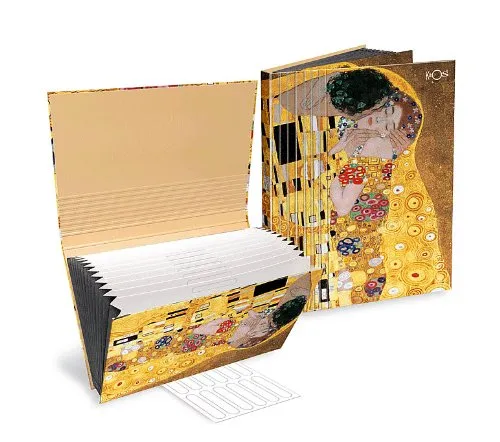 KAOS - Porta documenti a soffietto A4 - Dimensioni 21 x 29,7 cm - Gustav Klimt, Il Bacio, 1907 circa - 12 scomparti, 30 etichette