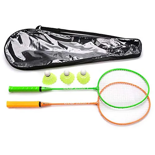 Set Badminton per 2 o 4 Giocatori - Racchette e Volani - Set Perfetto per Bambini Ragazzi e Adulti - per Tutta Famiglia - Spiaggia Giardino Vacanza (2, Verde/Arancia)