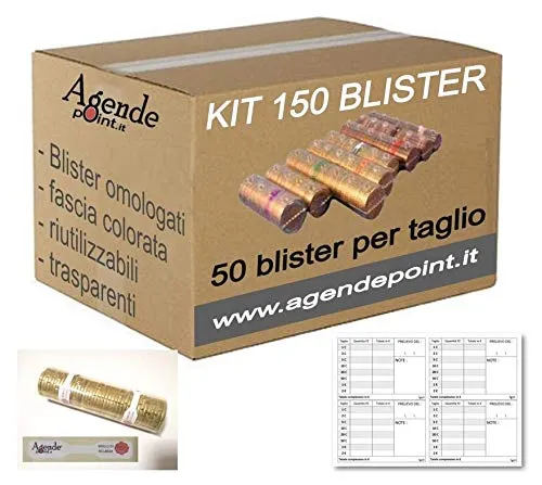 Agendepoint.it - KIT150-1 Blister contenitori per monete Euro 150 MISTI : 1 € - 2 € E 50 Cent (50 pezzi per taglio)