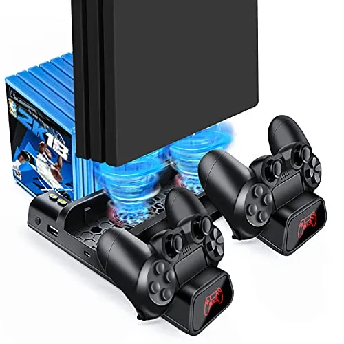 Likorlove PS4 Supporto Verticale, [Ventola di Raffreddamento] [Stazione di Ricarica per Dual Controller] per PS4 / PS4 Slim / PS4 Pro Accessori