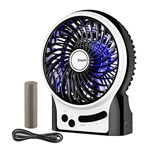 EasyAcc Ventilatori da tavolo,2600 mAh Mini Ventilatore Portatile USB da Luce Laterale 3 velocità con Batteria Ricaricabile Ventola Scrivania per Viaggi Casa Esterno Ufficio Campeggio