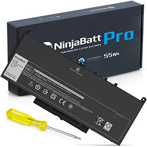 NinjaBatt PRO Batteria per Dell Latitude E7270 E7470 J60J5 PDNM2 MC34Y 451-BBSY 451-BBSU WYWJ2 242WD R1V85 GG4FM 1W2Y2 NJJ2H R97YT F1KTM 5F08V - Alte Prestazioni [7.6/55Wh]