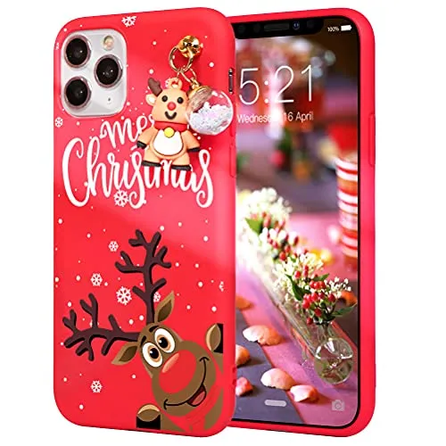 Pnakqil Motivo Natalizio Cover per Apple iPhone 13 Pro Max 6,7", Sfera Appesa Alce di Natale Custodia con Ultrasottile Morbido Silicone Antiurto Case per iPhone 13 Pro Max, Natalizio 06