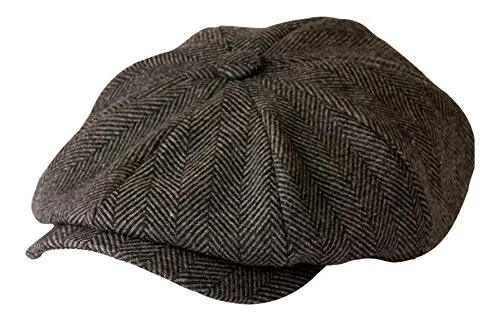 Gamble & Gunn, 'Shelby' Newsboy Cap, berretto in panno grigio a spina di pesce Grey Herringbone 65 cm
