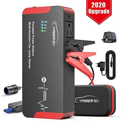 YABER Portatile AC Avviatore Batteria per Moto/Auto 22000mAh 2000A Avviatore Emergenza per Auto (Adatto a Tutti i Veicoli a Benzina o 8.0L Diesel) con AC&DC Power e QC3.0