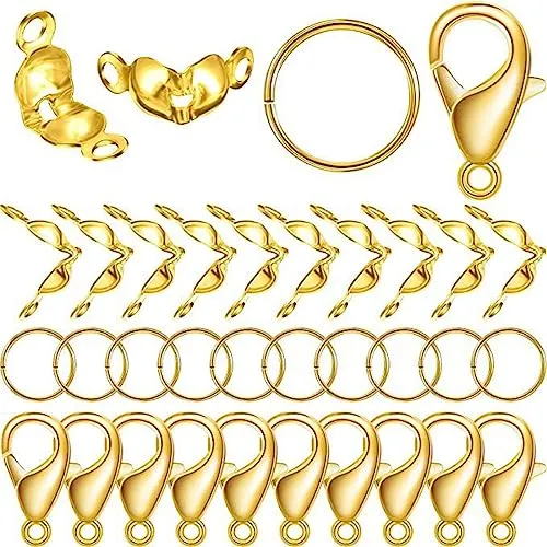 KQNM Kit Fermagli per Gioielli, 450 Pezzi Chiusure per Braccialetti, Ganci per Braccialetti Ganci Chiusure Moschettone con Anellini Aperti, Portachiavi Clip Ganci per Collane Bigiotteria Fai da Te