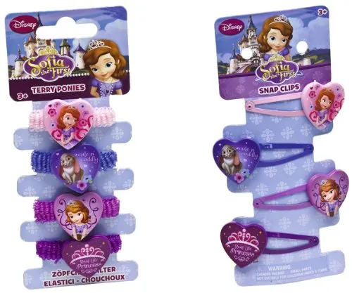 Joy Toy Disney Sofia 115016+115055 - Set 4 Elastici e 4 Mollettine per i Capelli