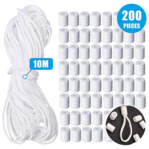 Cordoncino elastico in silicone per coulisse, 200 pezzi di corda elastica antiscivolo 10 m bianco piatto elastico per cucito, regolatore regolabile con corda elastica per il viso fai da te