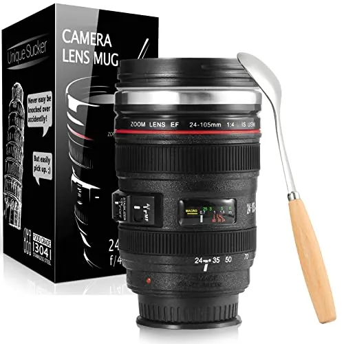 Tazza da caffè con lente per fotocamera, non BPA, in acciaio inox, a tenuta stagna da viaggio, con coperchio e cucchiaio, EF24-105 mm f/4.0 USM
