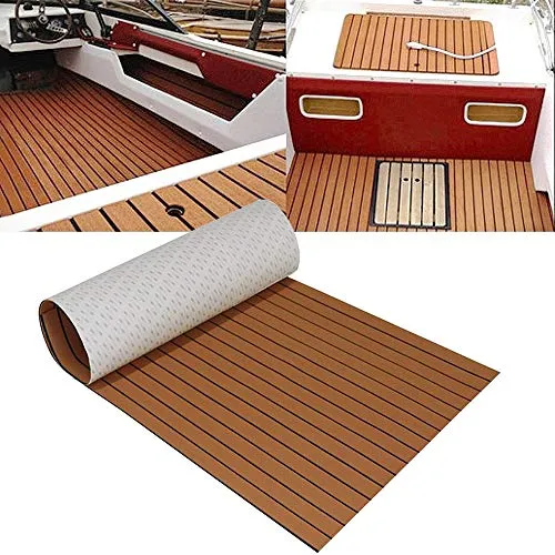 Konesky Imbottitura per Pavimento in Legno Imitazione Yacht, Eva Ant-umidità Anti-UV Resistente alla Corrosione Tappetino Decorativo Eva Foam Copertura in Legno di Teak Sintetico