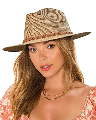 accsa Panama Cappello di Paglia da Donna Estivo Regolabile Fedora Cappello da Spiaggia con Fascia Intrecciata Cappelli Trilby da Sole a Tesa Larga UPF 50+