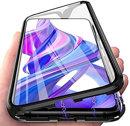 LIUKM Custodia per Huawei P30 PRO Adsorbimento Magnetico Cover 360 Gradi Protezione Cornice Metallica Doppi Lati Trasparente Vetro Temperato Custodia - Nero