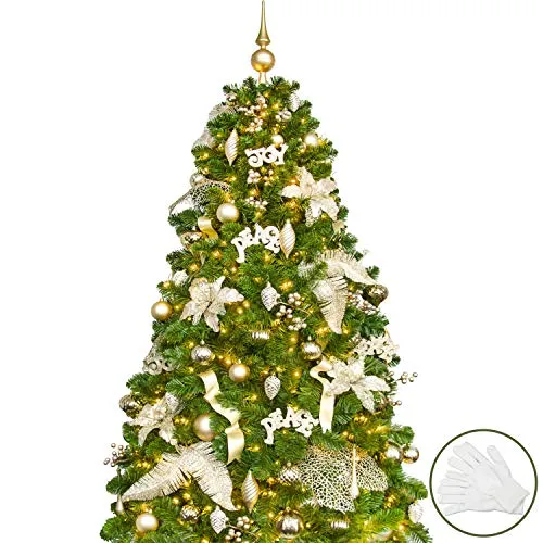 Busybee Albero di Natale di 180 cm con 240 luci a LED e Ornamenti di 110 Pezzi Decorazioni Natalizie di Puro Champagne tra Cui Sfere di Alberi di Natale Artificiali Completi Ornamenti Luci a LED