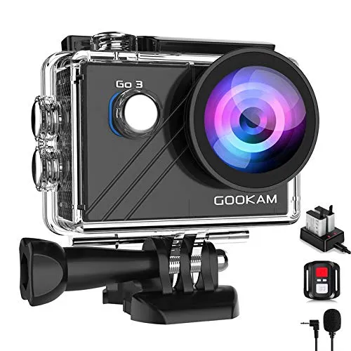 GOOKAM Action Cam 4K 20MP WiFi EIS Fotocamera Subacquea 40M impermeabile Videocamera 170 Gradi Grandangolare con Microfono Esterno Telecomando 2x1200mA batterie e Accessori