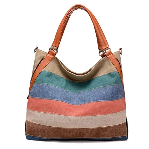 wewo Tela Borse a spalla Donna Grande Borsa Shopper Resistenti Borsa spiaggia Borse Offerta Fashion Handbag (Multicolore)