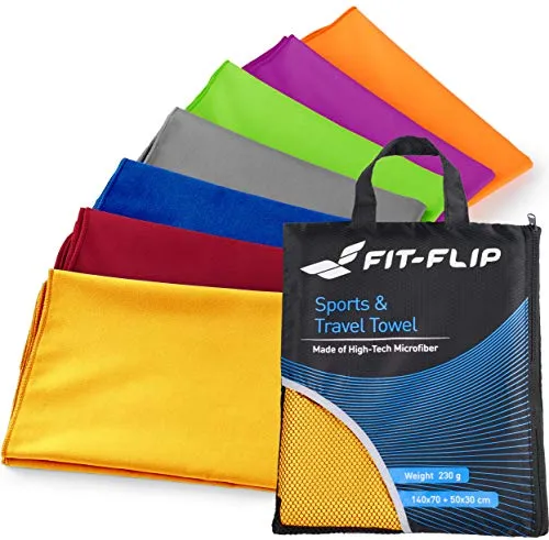 Fit-Flip Asciugamani in Microfibra – 15 Colori, 6 Misure – Ultraleggeri, compatti e ad Asciugatura Rapida – Asciugamani Fitness e Teli Mare Microfibra (100x200cm - Giallo)