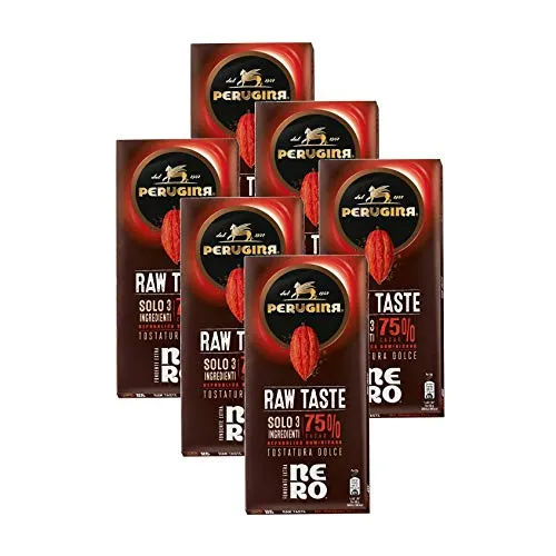 6 Confezioni Perugina Nero Raw Taste Tavoletta di Cioccolato Fondente Extra 75% Cacao Repubblica Dominicana - 95 Gr