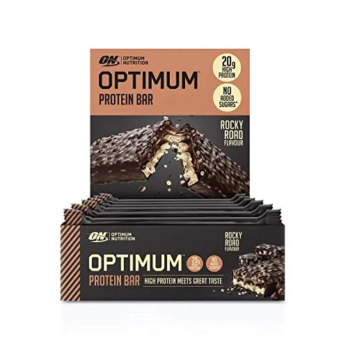 Optimum Nutrition Protein Bar 10 Barrette Proteiche con Proteine Whey Isolate in Polvere, Rocky Road, Scatola di 10 x 60 g