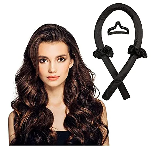 langjiao Set per arricciacapelli pigro，bigodino per capelli mossi，Heatless Curling Ribbon And Scrunchies,No Heat Curls, Curling Tiara，strumento per lo styling dei capelli fai-da-te per capelli (Black)