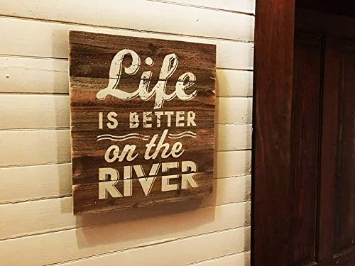 Rummy 40 x 40 cm River Sign Life is Better on The River Planks Cedar House Decor River Sign River House Wall Art Rustic River House 16 in 806199